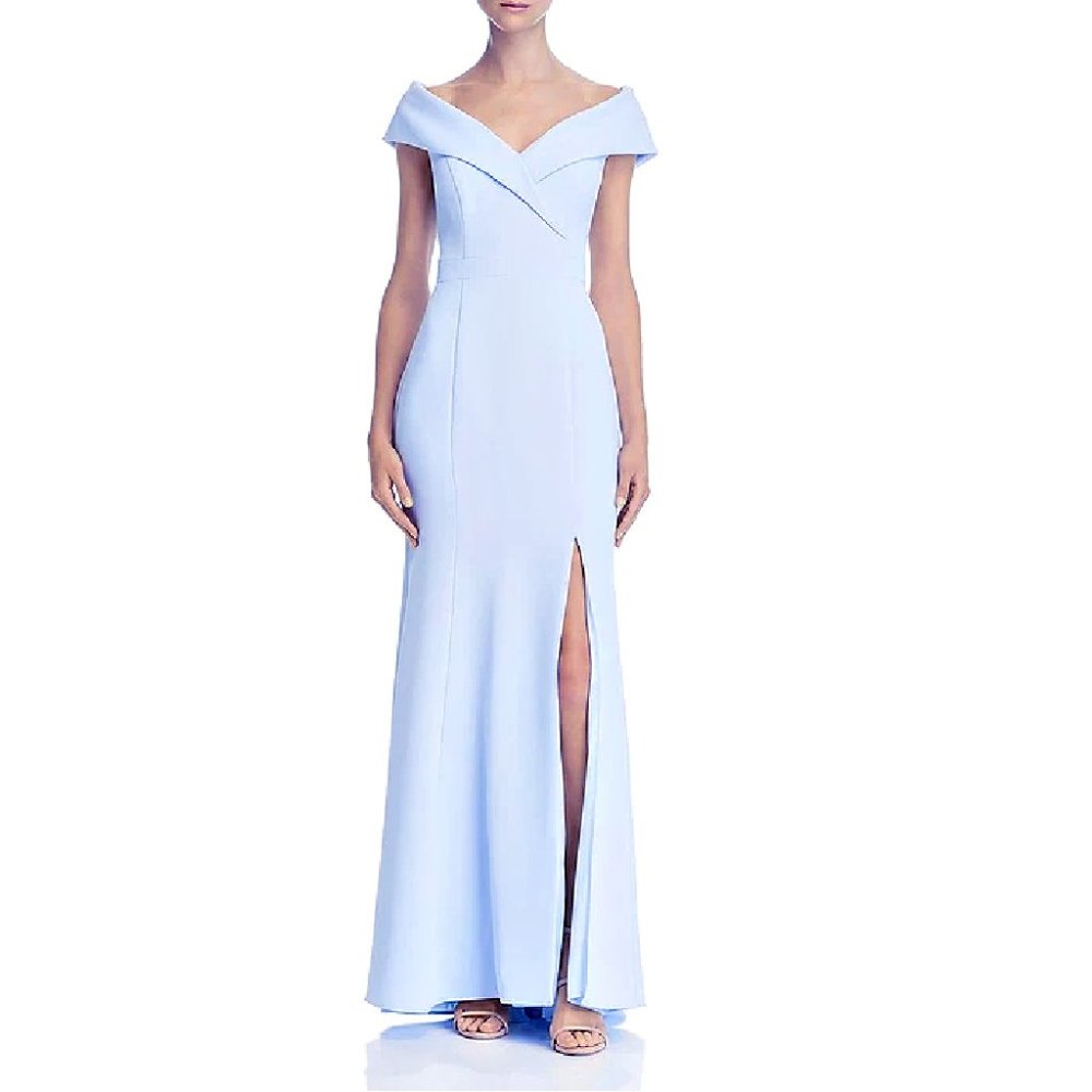 Aqua Blue Off the Shoulder Gown w/ Front Split 6